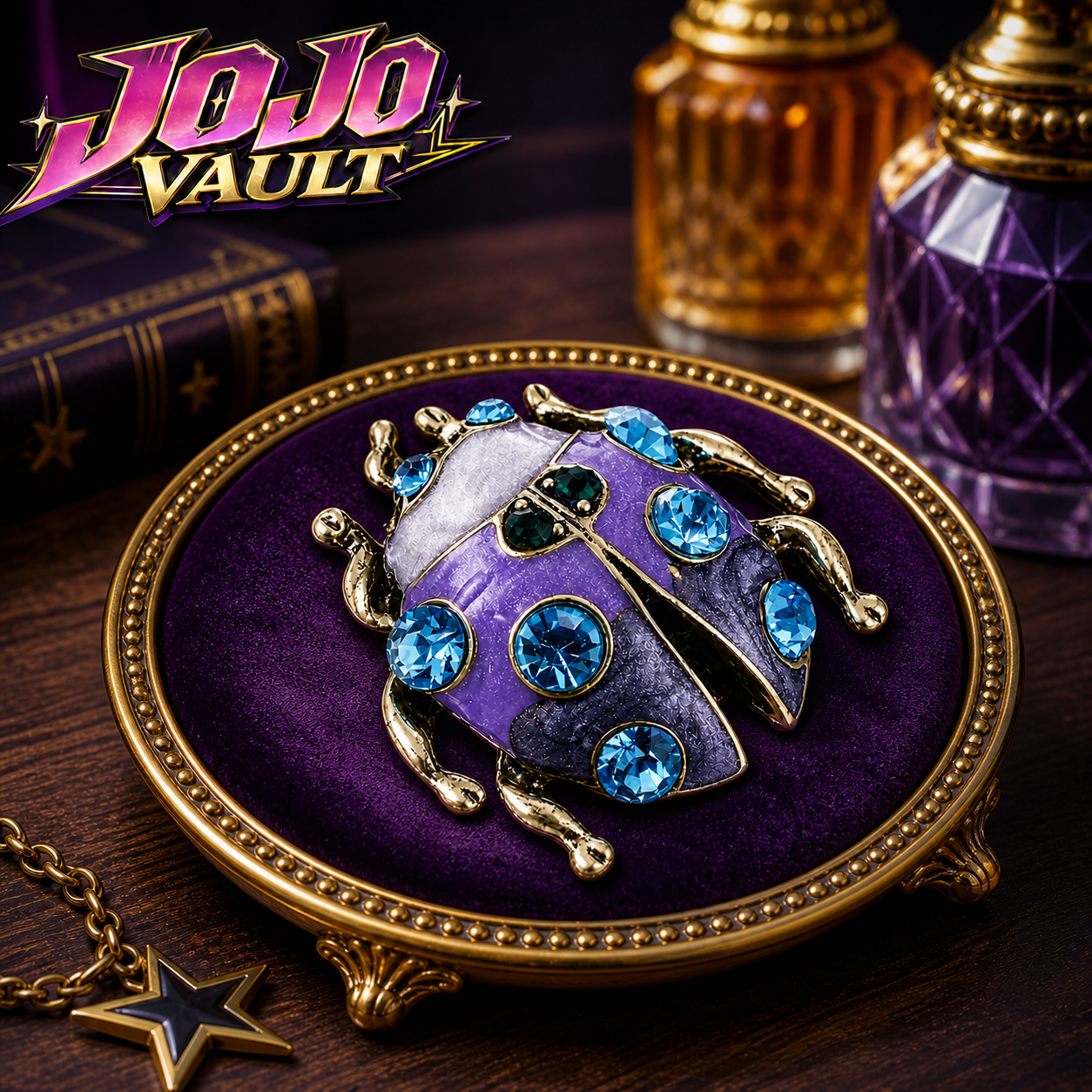 JoJo’s Bizarre Adventure Golden Wind Blue Crystal Beetle Brooch | Giorno Giovanna-Inspired Anime Style Jewelry Pin