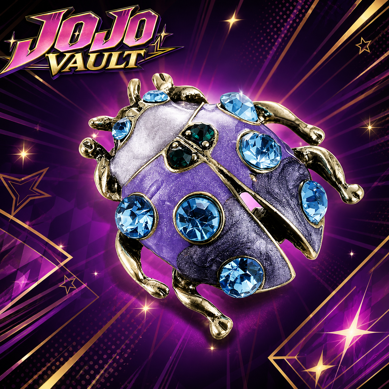 JoJo’s Bizarre Adventure Golden Wind Blue Crystal Beetle Brooch | Giorno Giovanna-Inspired Anime Style Jewelry Pin